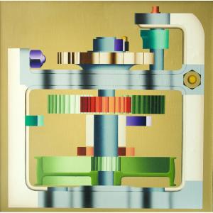 Roger Nellens "the Cyclops 1977 - The Imaginary Machines" Modernist Painting, Oil On Canvas
